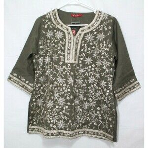 Juliet India Bronze Embellished Tunic Top Kurti Size XS-S NEW w TAGS